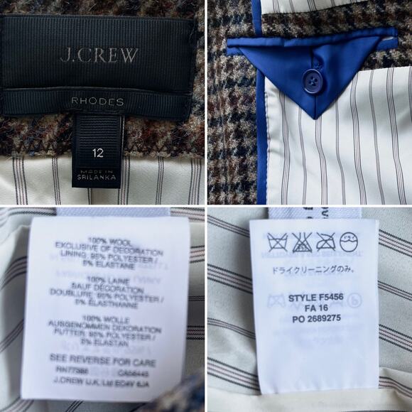 J. Crew Rhodes Blazer Jacket Wool Tweed Houndstooth Elbow Patches Brown Size 12 - Picture 4 of 11